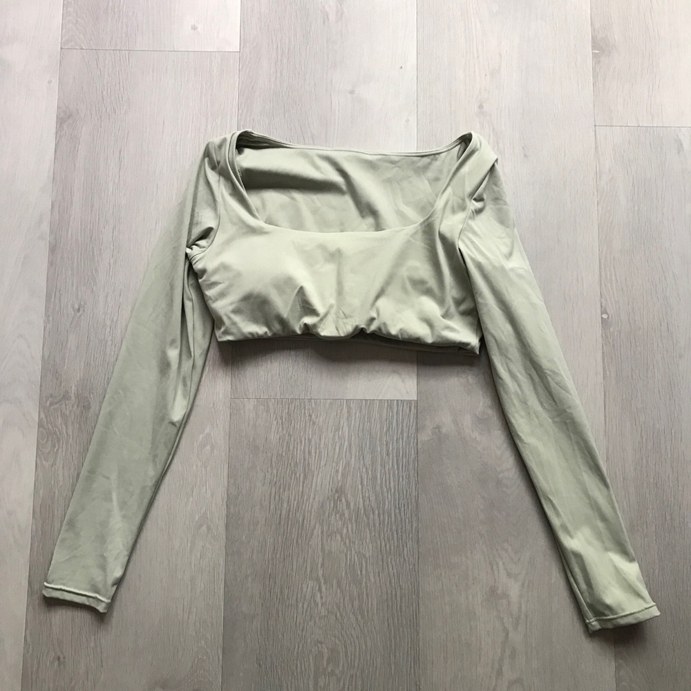 WOMENS MINT GREEN LONG SLEEVE SQUARE LONG SLEEVE CROPPED SHIRT WOMENS SMALL
